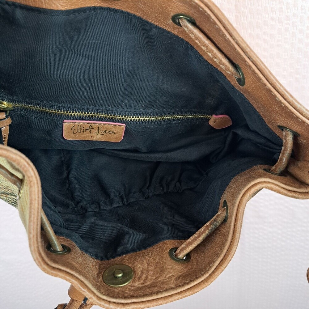 Elliott Lucca Artisan Faux Raffia Peacock Brown Leather Shoulder Bag - Picture 15 of 16
